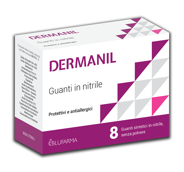 DERMANIL GUANTI PROTETTIVI ANALLERGICI IN NITRILE SENZA POLVERE 8 PEZZI - Farmacia Dott. Pasquale Russo