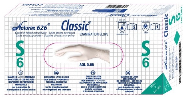 GUANTO IN LATTICE MONOUSO NON STERILE CON POLVERE NATUREX 626 CLASSIC MISURA SMALL 100 PEZZI - Farmacia Dott. Pasquale Russo