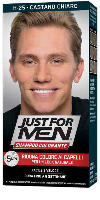 JUST FOR MEN SHAMPOO COLORANTE H25 CASTANO CHIARO ATTIVATORE CHIARO 38,5 ML + BASE COLORE 27,5 ML - Farmacia Dott. Pasquale Russo