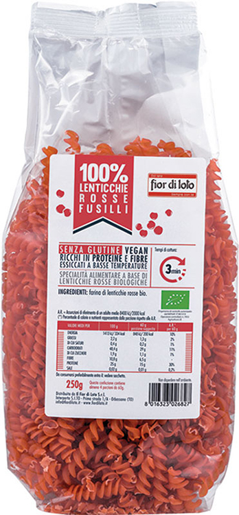 FUSILLI DI LENTICCHIE ROSSE BIO 250 G - Farmacia Dott. Pasquale Russo