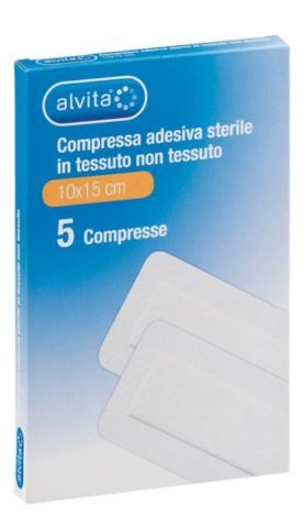 ALVITA GARZA COMPRESSA ADESIVA STERILE IN TESSUTO NON TESSUTO ESTENSIBILE BIANCO 10X15CM 5 PEZZI - Farmacia Dott. Pasquale Russo