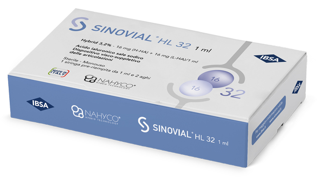 SIRINGA INTRA-ARTICOLARE SINOVIAL HL 32 ACIDO IALURONICO SALE SODICO 16MG H-HA + 16MG H-LA/1ML + AGO 22 GAUGE + AGO 29 GAUGE - Farmacia Dott. Pasquale Russo