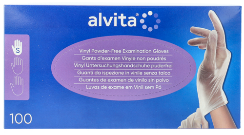 GUANTI DA ISPEZIONE ALVITA IN VINILE SENZA TALCO S 100 PEZZI - Farmacia Dott. Pasquale Russo