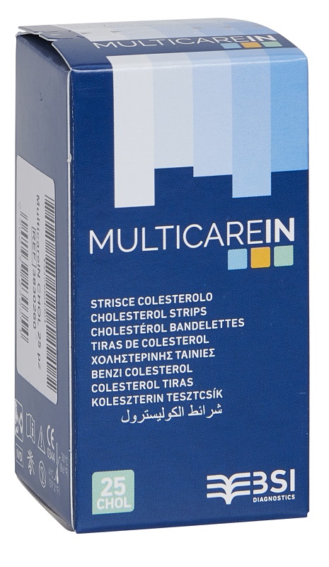 TEST COLESTEROLEMIA MULTICARE IN COLESTEROLO IN STRISCE CON ASPIRAZIONE CAPILLARE 25 PEZZI - Farmacia Dott. Pasquale Russo