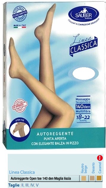 SAUBER AUTOREGGENTE OPEN TOE MAGLIA LISCIA 140 DEN COLORE NEUTRO BEIGE TAGLIA 2 LINEA CLASSICA - Farmacia Dott. Pasquale Russo