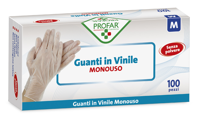 PROFAR GUANTO IN VINILE SENZA POLVERE M 100 PEZZI - Farmacia Dott. Pasquale Russo