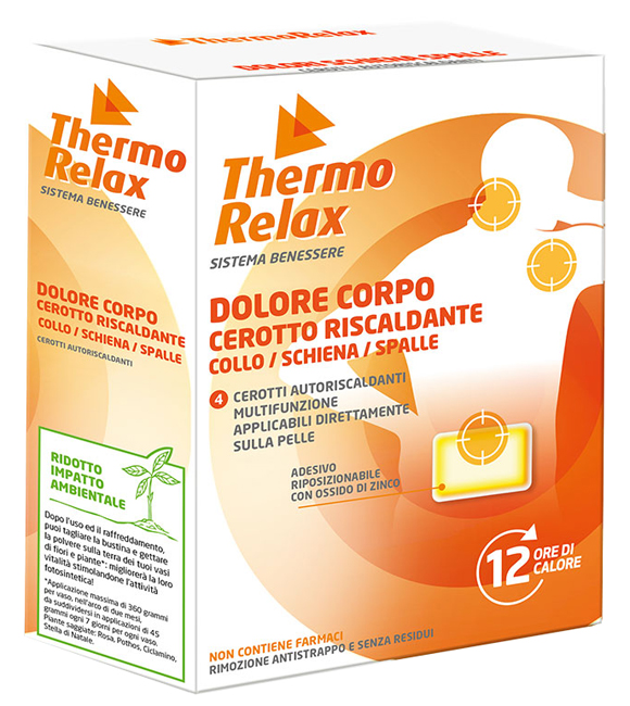 THERMORELAX CEROTTO AUTORISCALDANTE DOLORE CORPO COLLO/SCHIENA/SPALLE 4 PEZZI - Farmacia Dott. Pasquale Russo