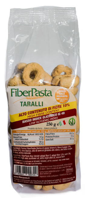 FIBERPASTA TARALLI BASSO INDICE GLICEMICO 250 G - Farmacia Dott. Pasquale Russo