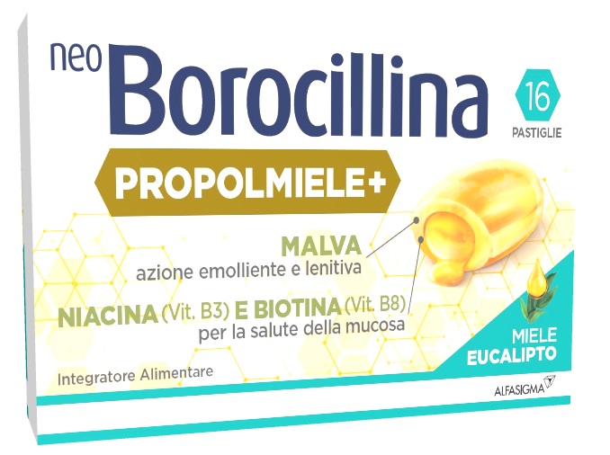 NEOBOROCILLINA PROPOLMIELE+ MIELE/EUCALIPTO 16 PASTIGLIE DA 3,4 G - Farmacia Dott. Pasquale Russo