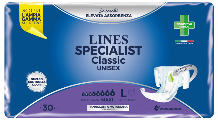 LINES SPECIALIST CLASSIC PANNOLONE MUTANDA MAXI LARGE 30 PEZZI - Farmacia Dott. Pasquale Russo
