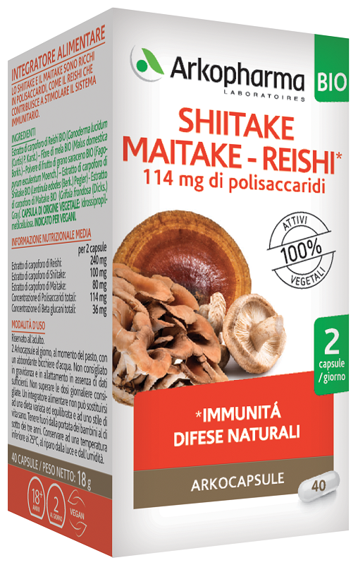 ARKOCAPSULE SHIITAKE MAITAKE REISHI BIO 40 CAPSULE - Farmacia Dott. Pasquale Russo