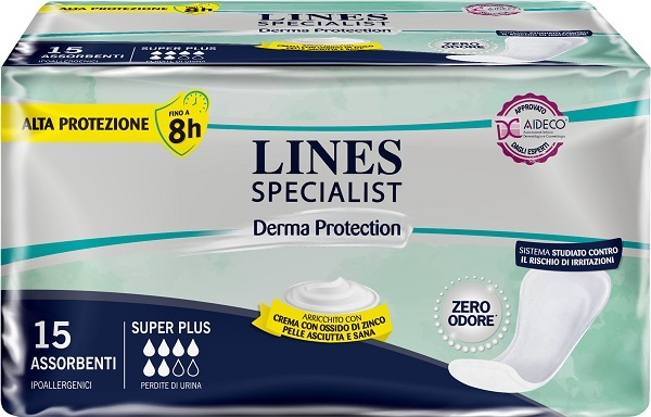 PANNOLONE PER INCONTINENZA LINES SPECIALIST DERMA SAGOMATO ANATOMICO SUPER PLUS 15 PEZZI - Farmacia Dott. Pasquale Russo
