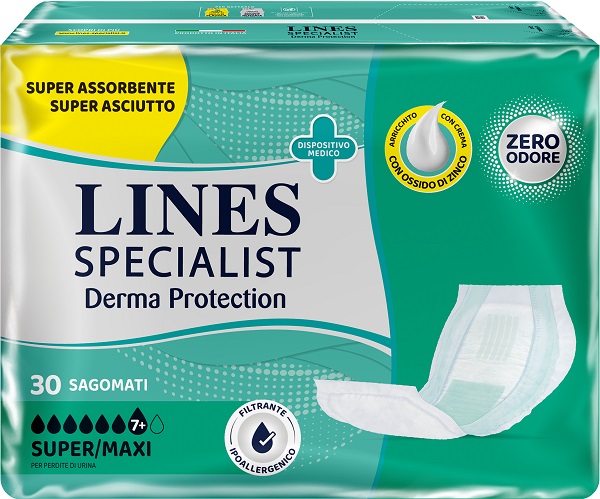 PANNOLONE PER INCONTINENZA LINES SPECIALIST DERMA SAGOMATO SUPER+ 30 PEZZI - Farmacia Dott. Pasquale Russo