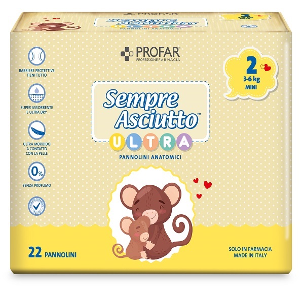 PANNOLINI PROFAR SEMPRE ASCIUTTO ULTRA MINI 3/6 KG 22 PEZZI - Farmacia Dott. Pasquale Russo