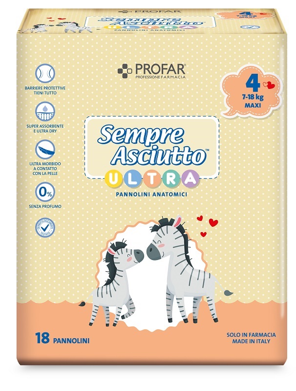 PANNOLINI PROFAR SEMPRE ASCIUTTO ULTRA MAXI 7/18 KG 18 PEZZI - Farmacia Dott. Pasquale Russo