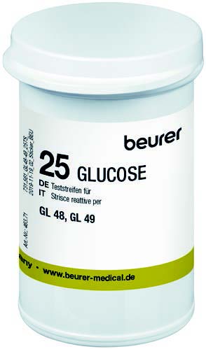 STRISCE MISURAZIONE GLICEMIA BEURER PER GLUCOMETRO GL48/GL49 IN FLACONE 25 PEZZI - Farmacia Dott. Pasquale Russo