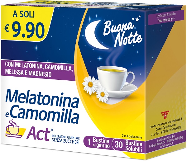 MELATONINA E CAMOMILLA ACT 30 BUSTINE SOLUBILI SENZA ZUCCHERI - Farmacia Dott. Pasquale Russo