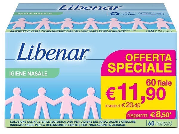 SOLUZIONE SALINA ISOTONICA 0,9% LIBENAR PER IGIENE NASALE 60 FLACONCINI MONOUSO X 5 ML - Farmacia Dott. Pasquale Russo